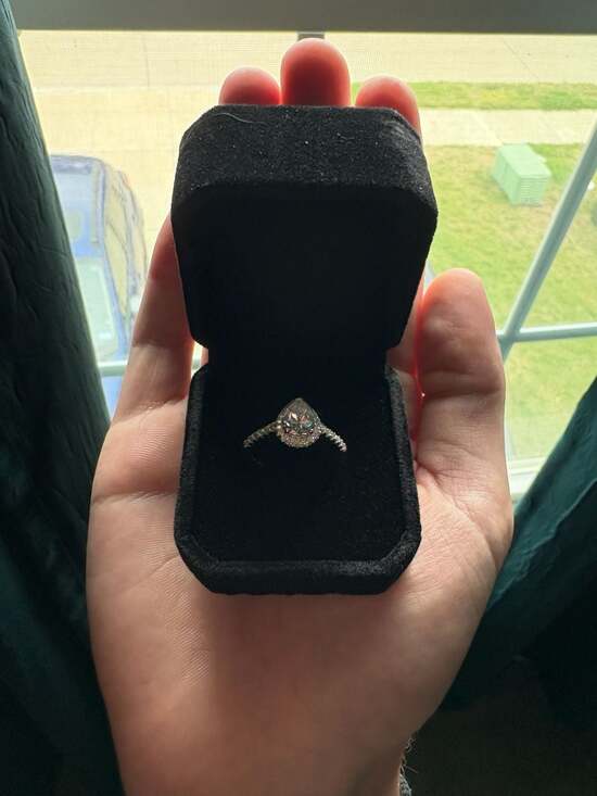 GRA Moissanite Jewelry - 2 Carat Pear Cut Moissanite Halo Engagement Ring in 925 Sterling Silver